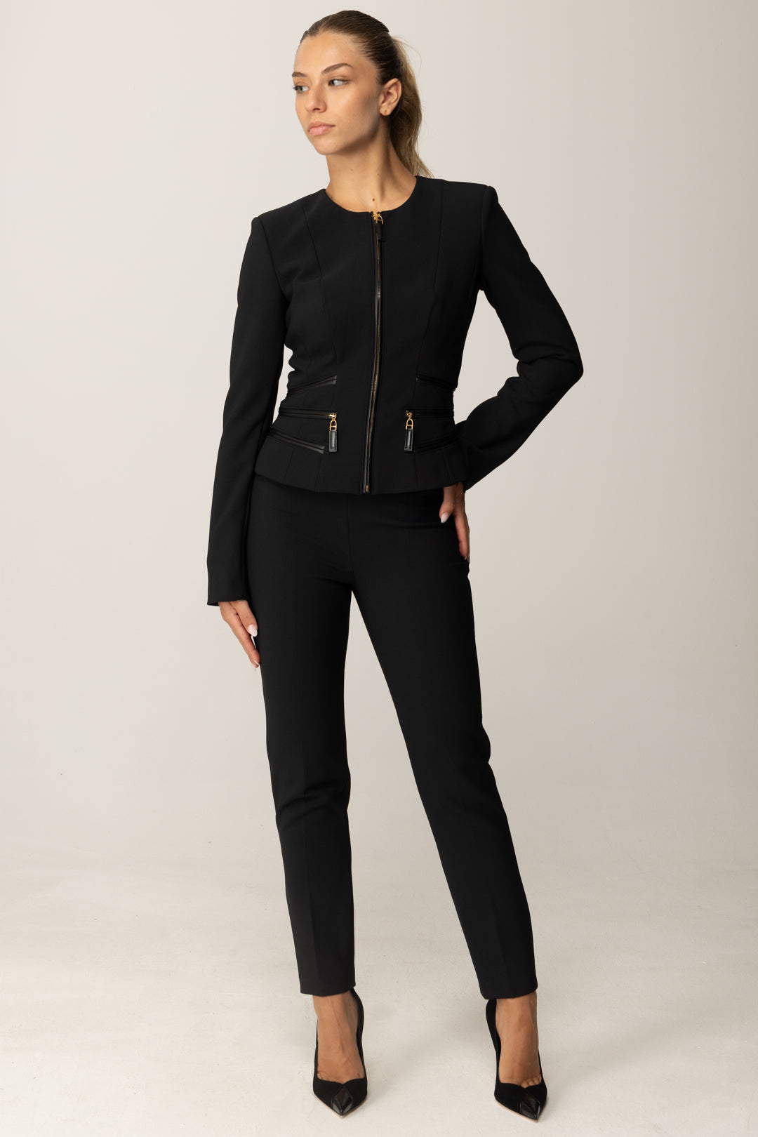 Elisabetta Franchi Woman Double Crepe Trousers with Flaps Elisabetta Franchi Woman Double Crepe Trousers with Flaps