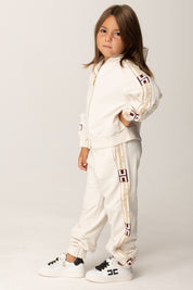 Elisabetta Franchi Bambina Pantaloni Jogging In Felpa con Bande Logate EGPA0900FF002 MILK/HONEY-MILK-CHERRY