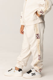 Elisabetta Franchi Bambina Pantaloni Jogging In Felpa con Bande Logate EGPA0900FF002 MILK/HONEY-MILK-CHERRY