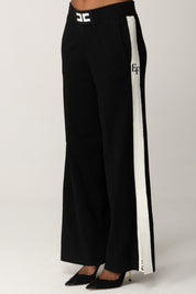Elisabetta Franchi Pantaloni Palazzo In Viscosa con Bande Lucide KP69S56E2 NERO/MILK