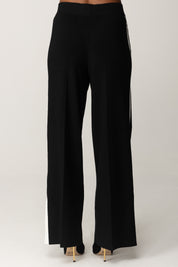 Elisabetta Franchi Pantaloni Palazzo In Viscosa con Bande Lucide KP69S56E2 NERO/MILK