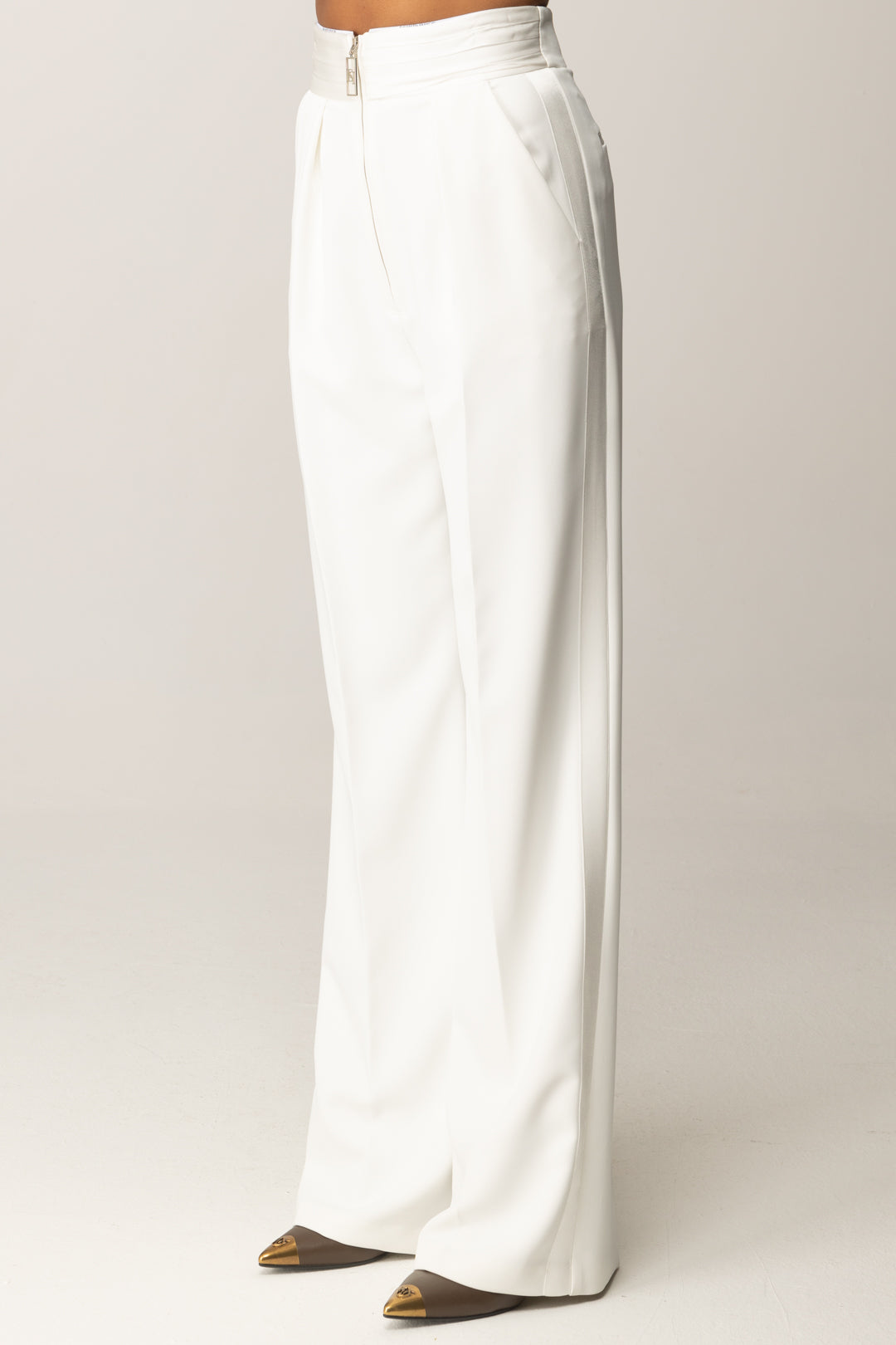 Elisabetta Franchi Pantaloni Palazzo con Fascione Smoking PA10056E2 AVORIO