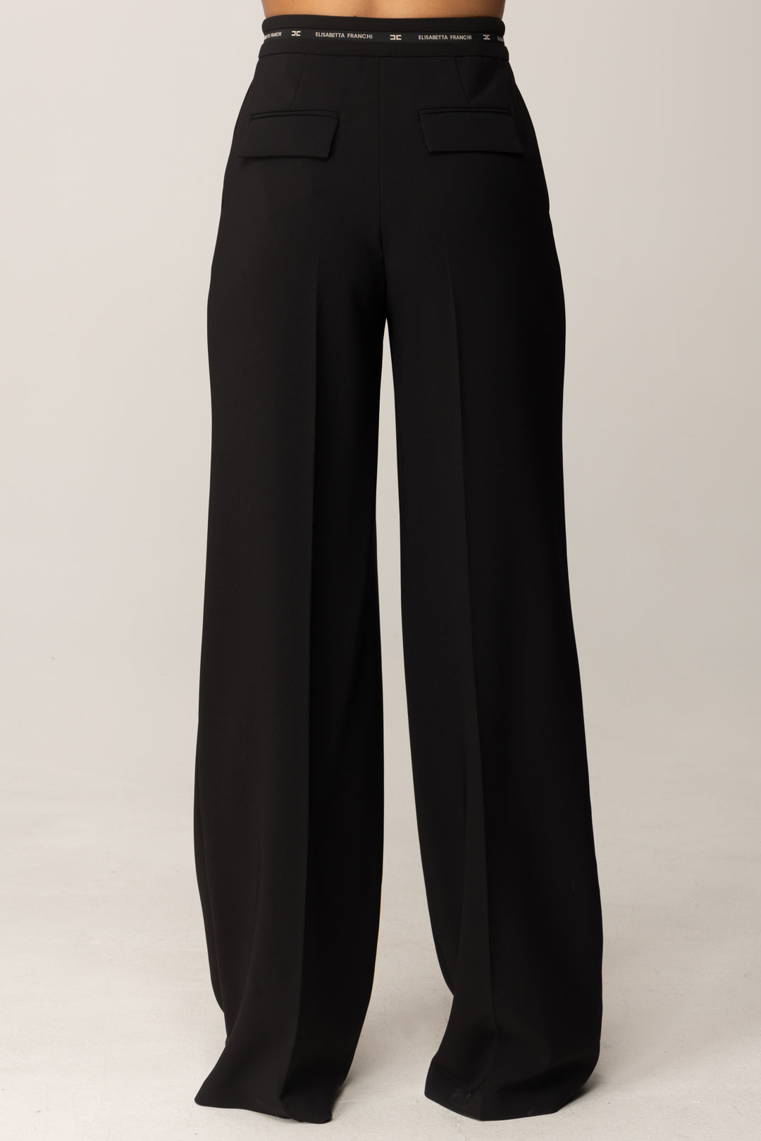 Elisabetta Franchi Pantaloni Palazzo con Nastro Logo PA10356E2 NERO