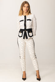 Elisabetta Franchi Pantaloni Stampa Logo con Dettagli a Contrasto PAS0156E2 MILK/NERO