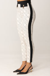 Elisabetta Franchi Pantaloni Stampa Logo con Dettagli a Contrasto PAS0156E2 MILK/NERO