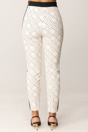 Elisabetta Franchi Pantaloni Stampa Logo con Dettagli a Contrasto PAS0156E2 MILK/NERO