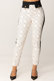 Elisabetta Franchi Pantaloni Stampa Logo con Dettagli a Contrasto PAS0156E2 MILK/NERO