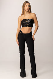 Elisabetta Franchi Pantaloni con Inserto Ricamato PA12857E2 NERO