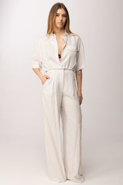 Patrizia Pepe Pantaloni palazzo a righe in viscosa 2P1782 A766 WHITECOMMUNIONSTRI