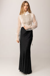 Elisabetta Franchi Pettorina In Organza con Cristalli e Criss-cross TO04257E2 AVORIO