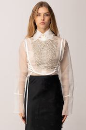 Elisabetta Franchi Pettorina In Organza con Cristalli e Criss-cross TO04257E2 AVORIO