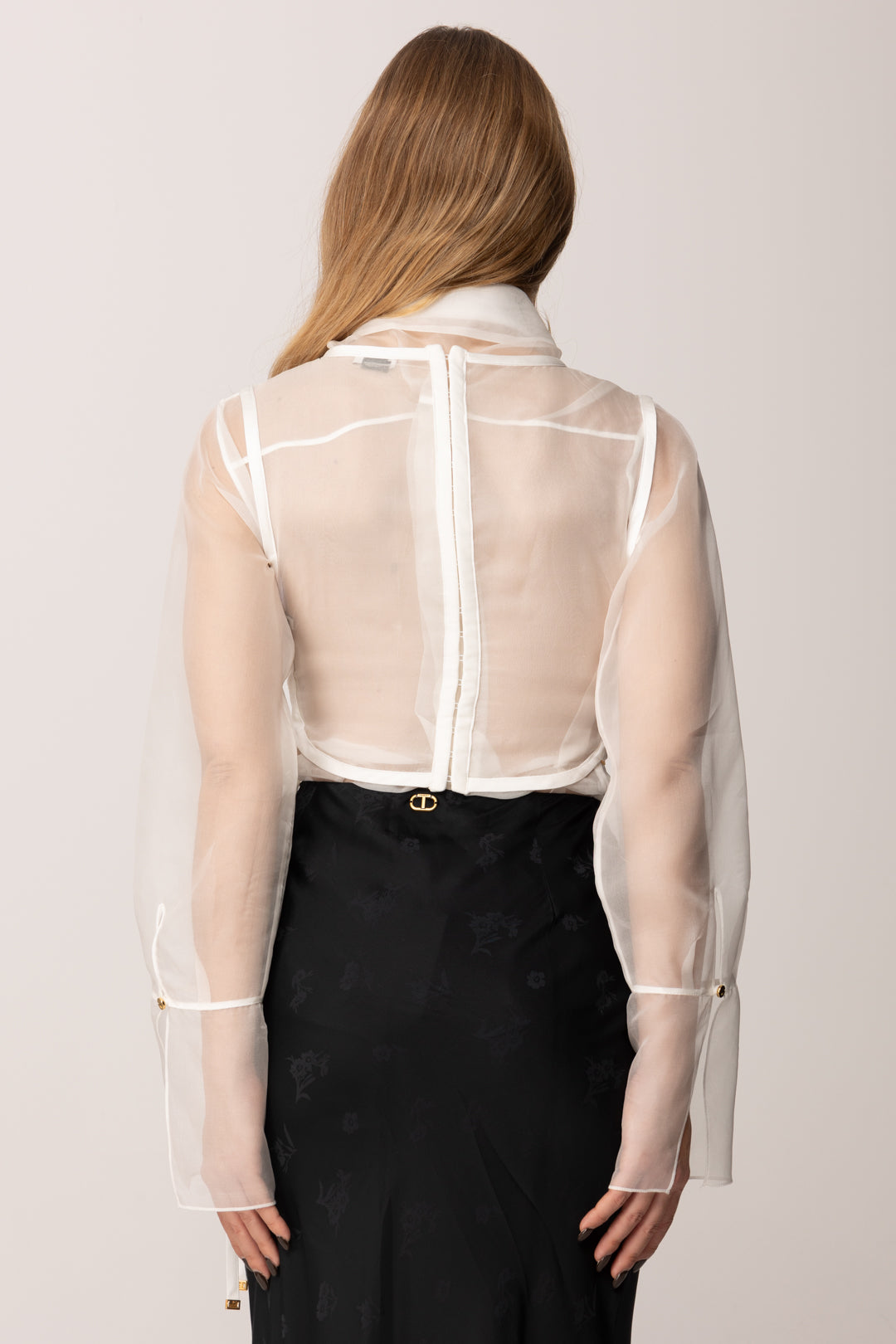 Elisabetta Franchi Pettorina In Organza con Cristalli e Criss-cross TO04257E2 AVORIO