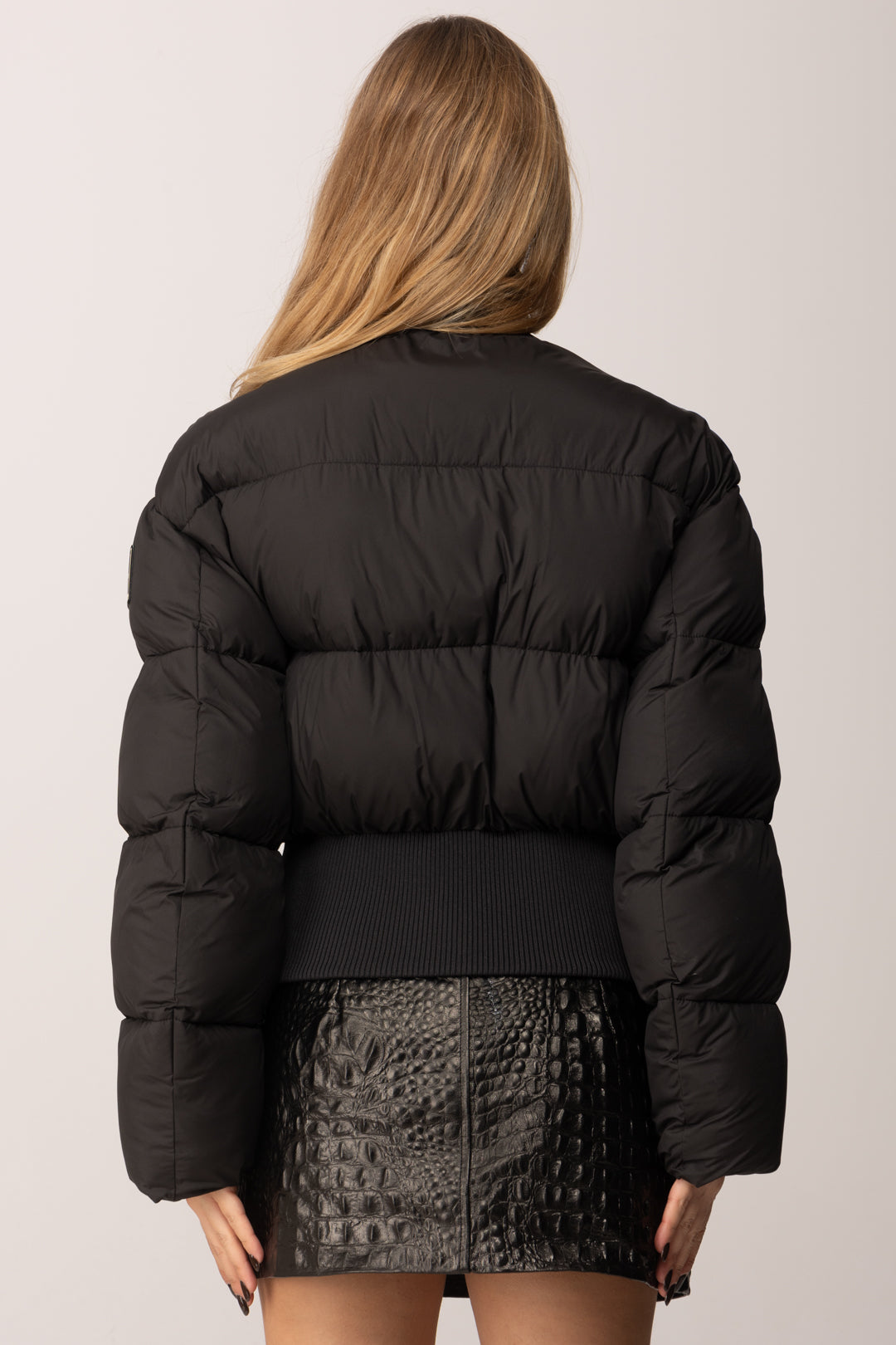 Elisabetta Franchi Piumino Corto In Tessuto Tecnico e Costine PI85D56E2 NERO