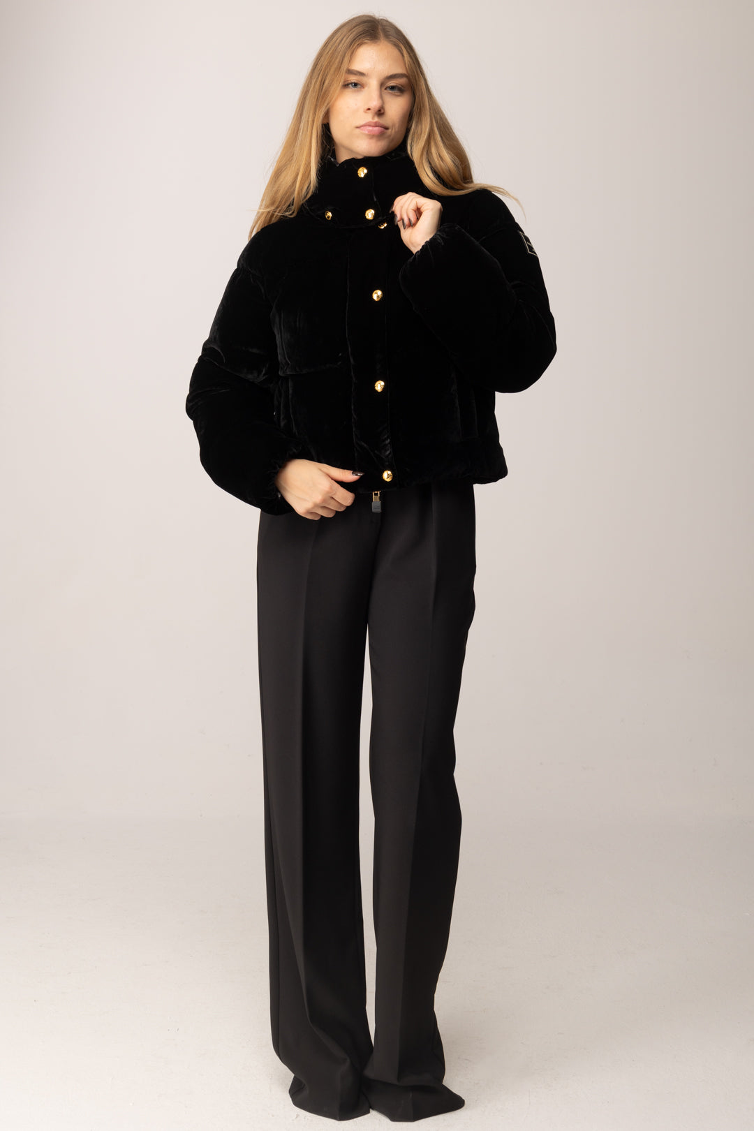 Elisabetta Franchi Piumino Corto In Velluto PI82D56E2 NERO