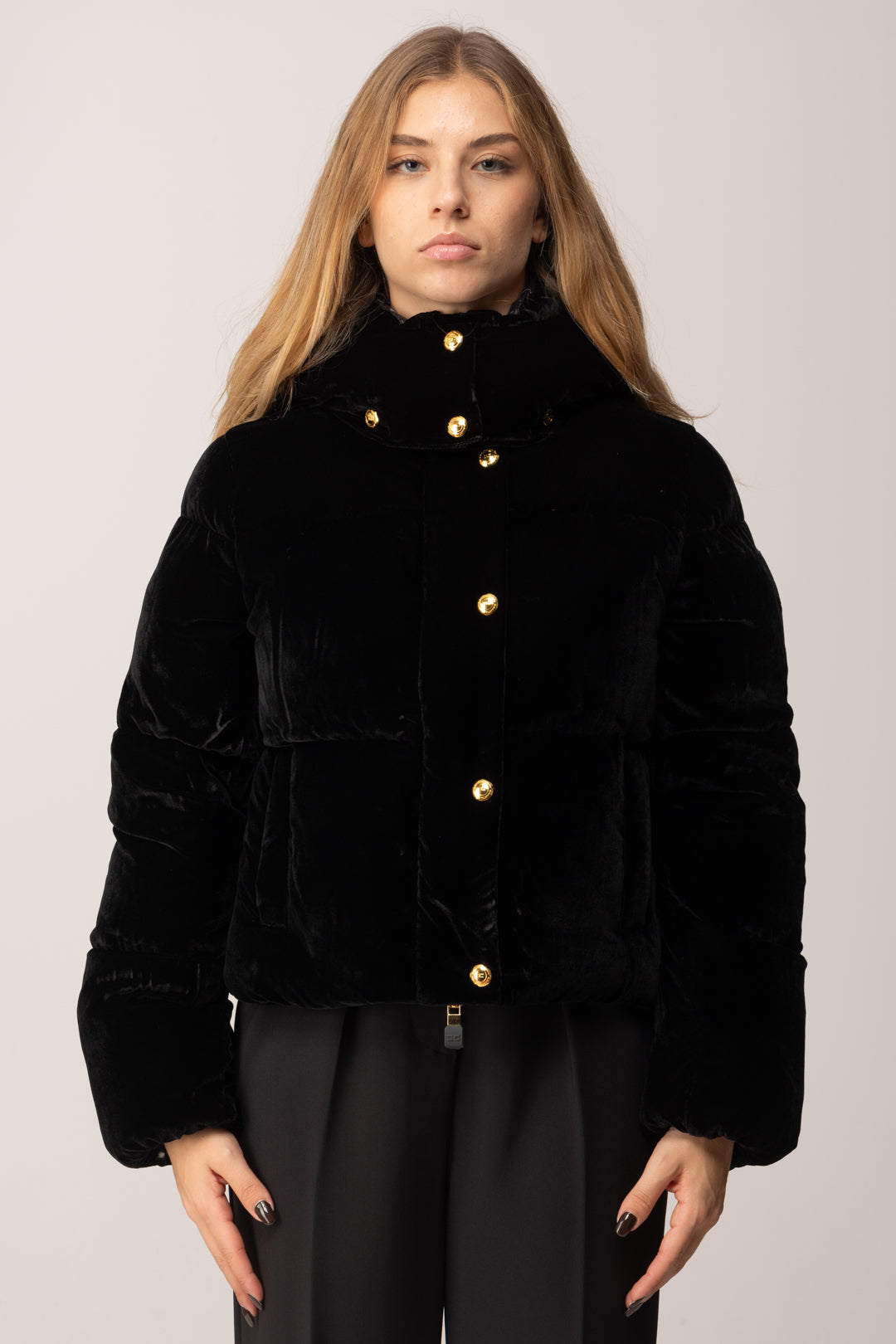 Elisabetta Franchi Piumino Corto In Velluto PI82D56E2 NERO