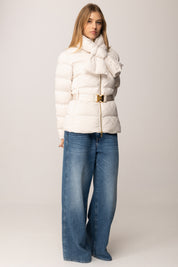 Elisabetta Franchi Piumino In Vela Jacquard con Fiocco e Cintura MILK PI83D56E2