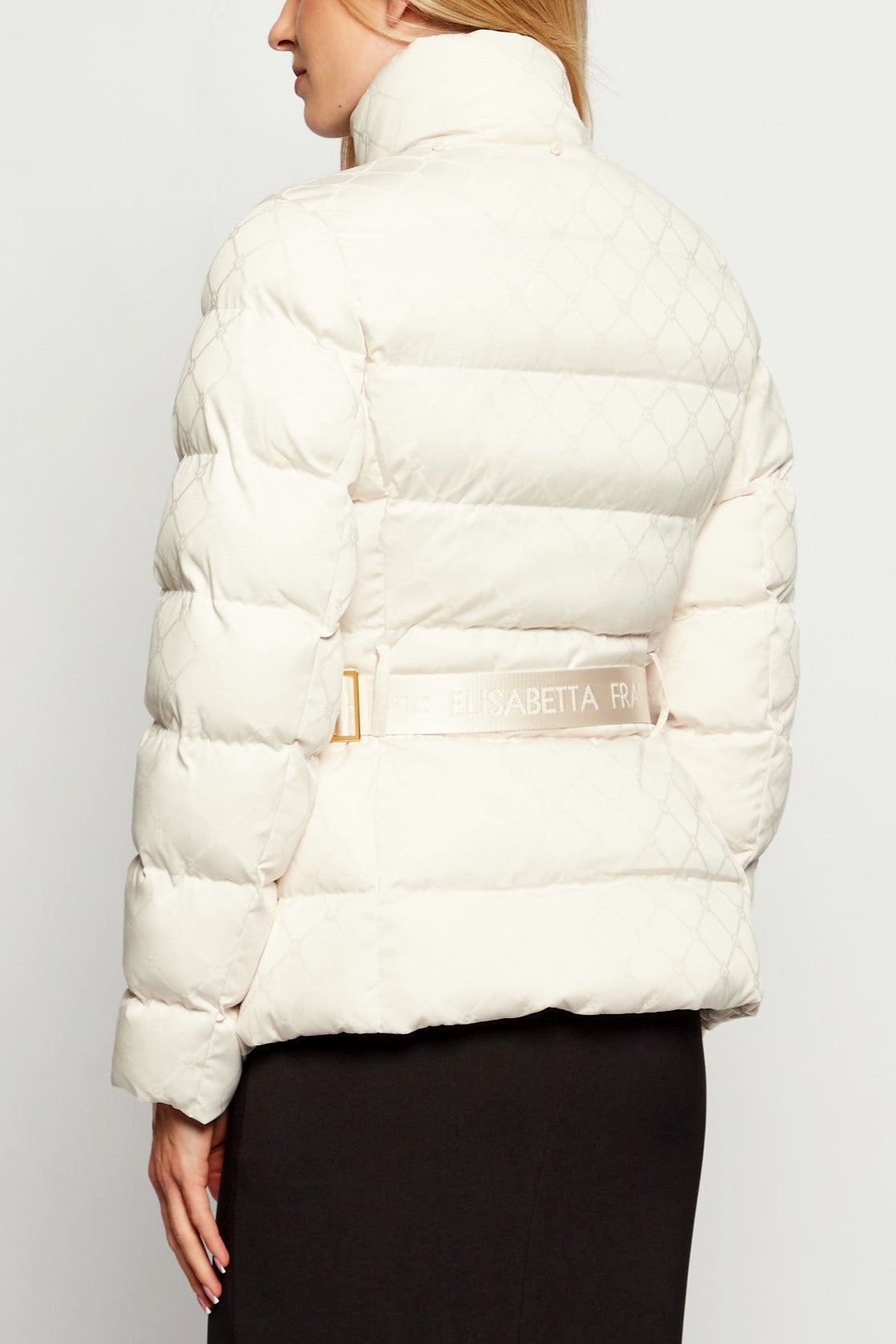 Elisabetta Franchi Piumino In Vela Jacquard con Fiocco e Cintura MILK PI83D56E2