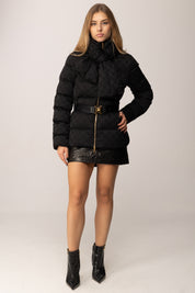 Elisabetta Franchi Piumino In Vela Jacquard con Fiocco e Cintura PI83D56E2 NERO