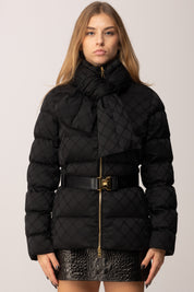 Elisabetta Franchi Piumino In Vela Jacquard con Fiocco e Cintura PI83D56E2 NERO