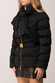 Elisabetta Franchi Piumino In Vela Jacquard con Fiocco e Cintura PI83D56E2 NERO