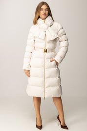 Elisabetta Franchi Piumino Lungo con Cintura e Collo Sciarpa PI84D56E2 MILK