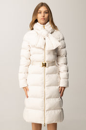 Elisabetta Franchi Piumino Lungo con Cintura e Collo Sciarpa PI84D56E2 MILK