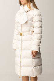 Elisabetta Franchi Piumino Lungo con Cintura e Collo Sciarpa PI84D56E2 MILK