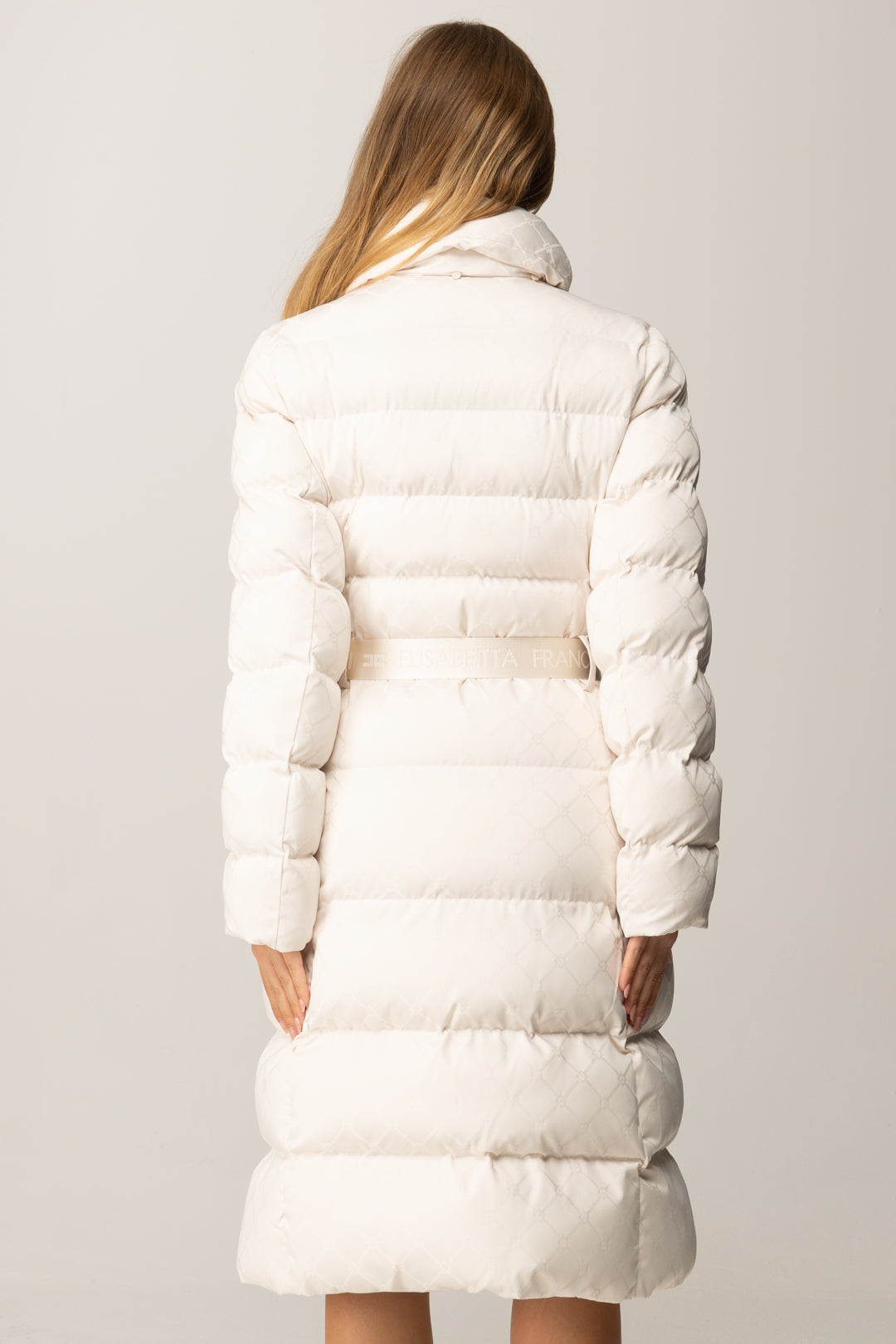 Elisabetta Franchi Piumino Lungo con Cintura e Collo Sciarpa PI84D56E2 MILK