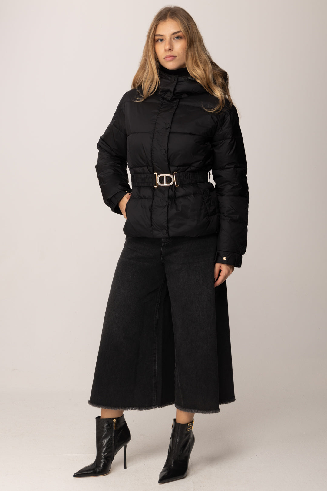 Twin-set Piumino con Cintura Logo Oval T Twinset 252TP2720 NERO