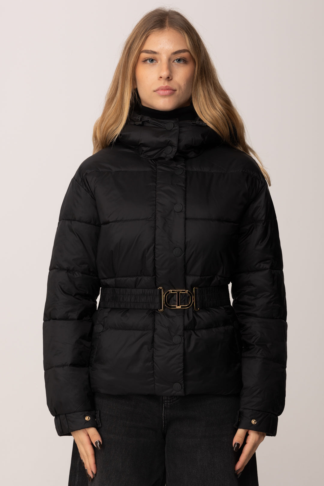 Twin-set Piumino con Cintura Logo Oval T Twinset 252TP2720 NERO