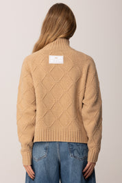 Elisabetta Franchi Pullover In Maglia con Motivo Losanghe Jacquard MK55T57E2 HONEY