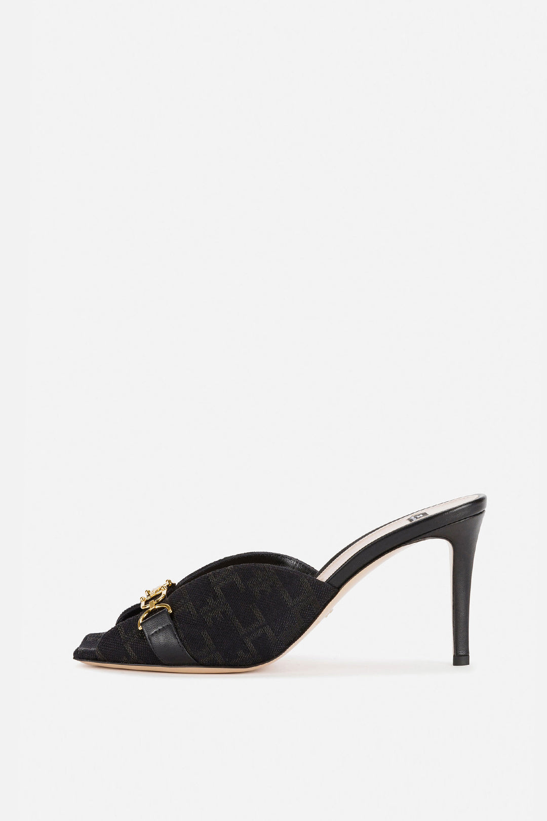 Sandalo Slider In Tela Monogram con Catena Light Gold