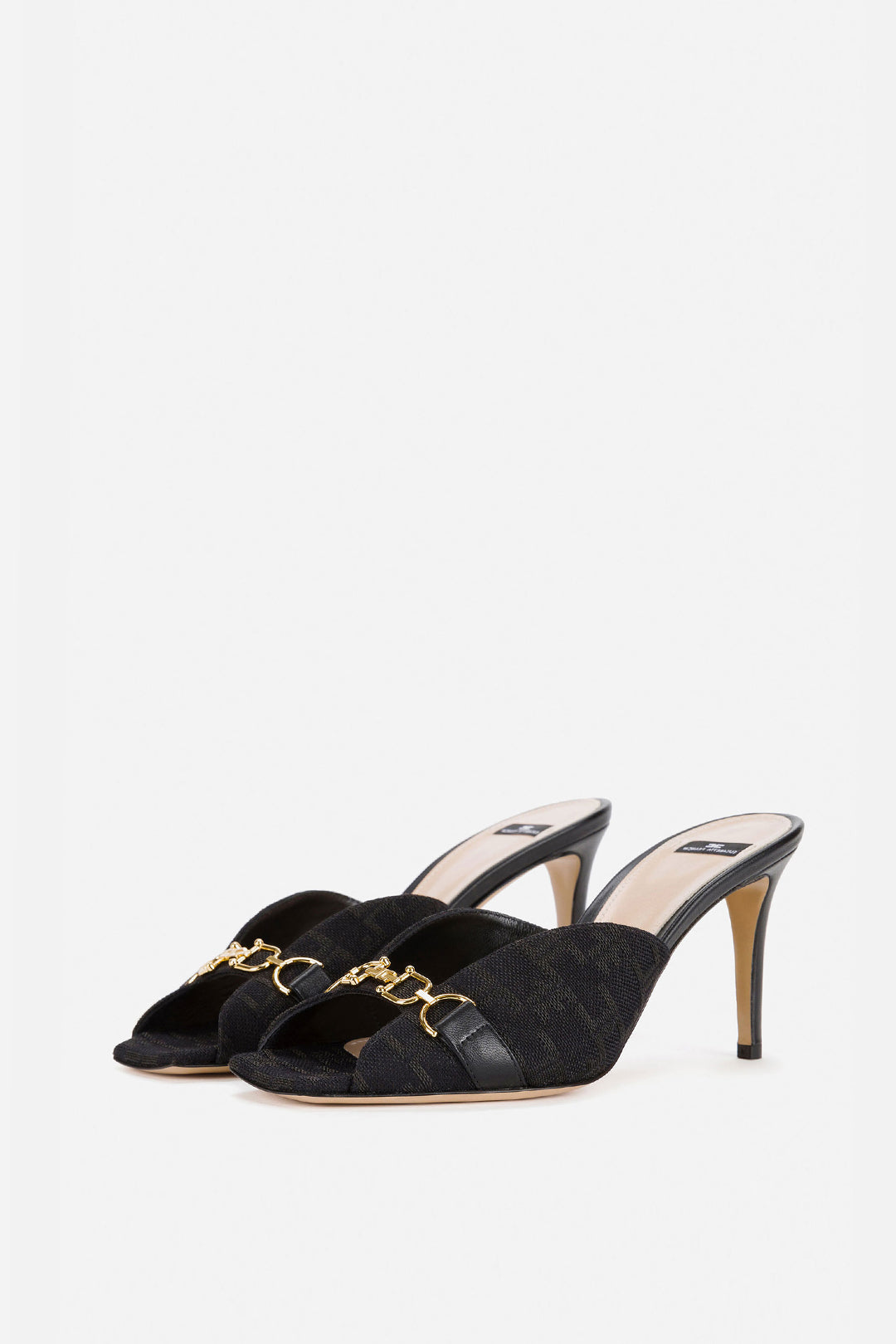 Sandalo Slider In Tela Monogram con Catena Light Gold