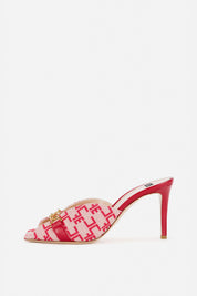 Sandalo Slider In Tela Monogram con Catena Light Gold