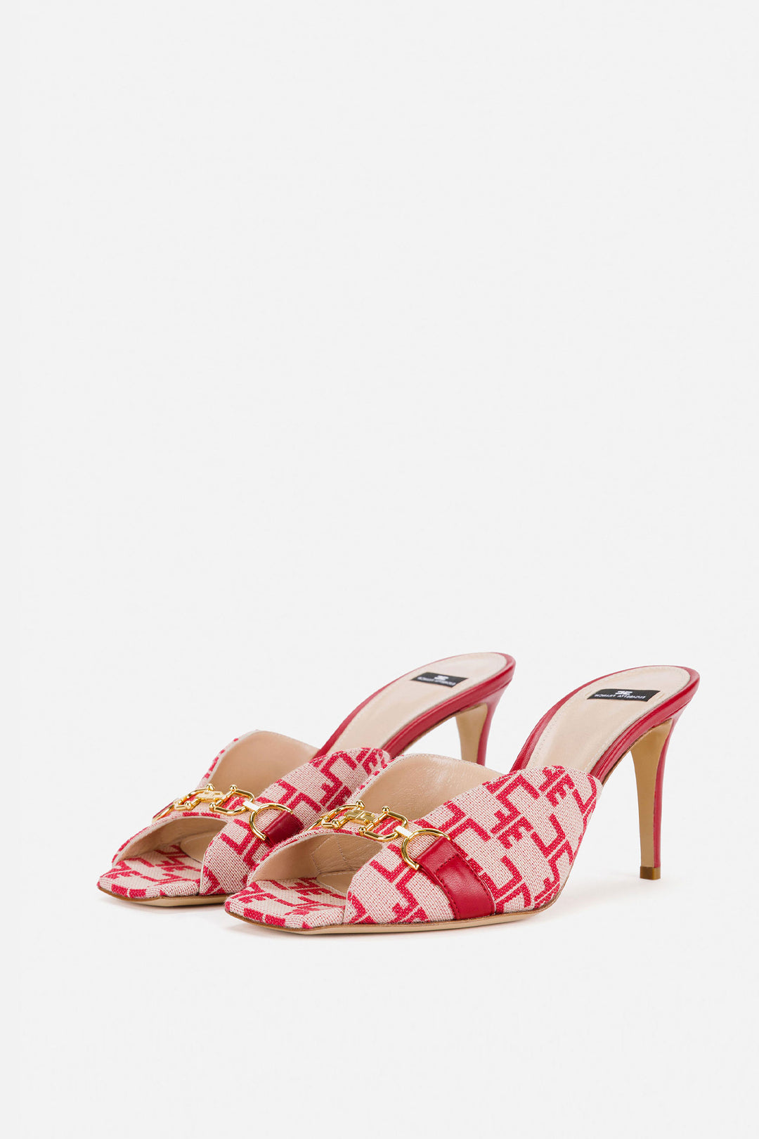 Sandalo Slider In Tela Monogram con Catena Light Gold