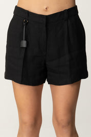 Elisabetta Franchi Shorts In Gabardina Di Misto Lino SH01252E2 NERO 5