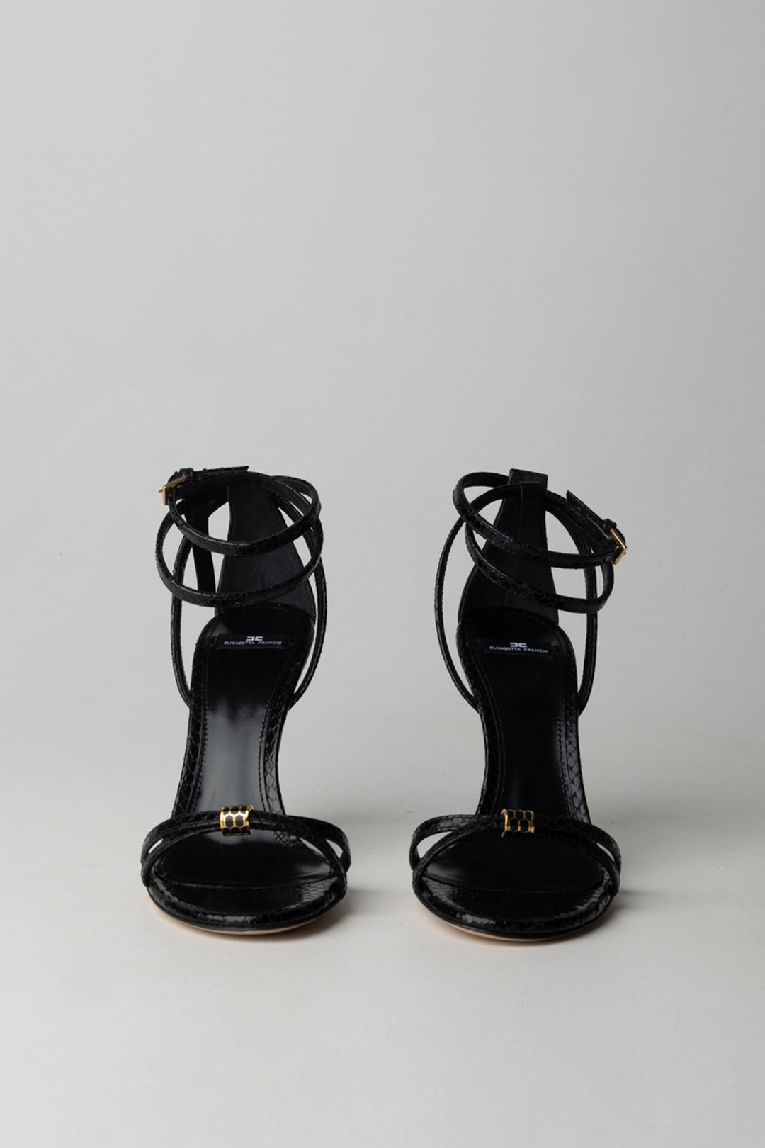 Snake Leather Sandals with Jewel Heel