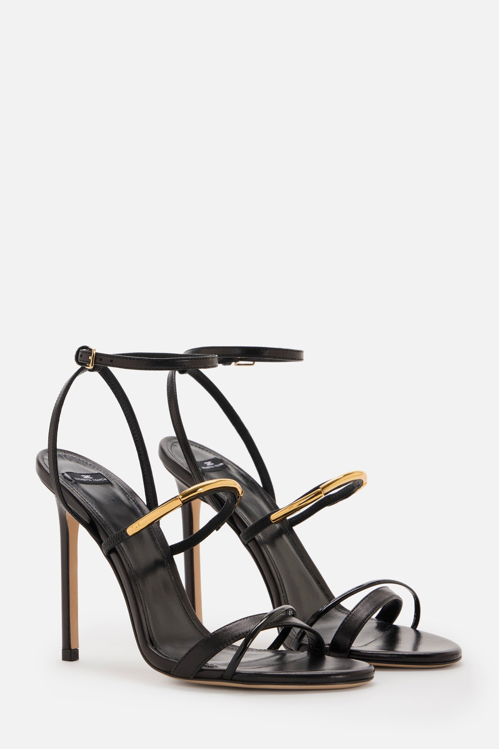 Elisabetta Franchi Sandali In Pelle con Dettaglio Gioiello a Mezzaluna SA14C57E2 NERO
