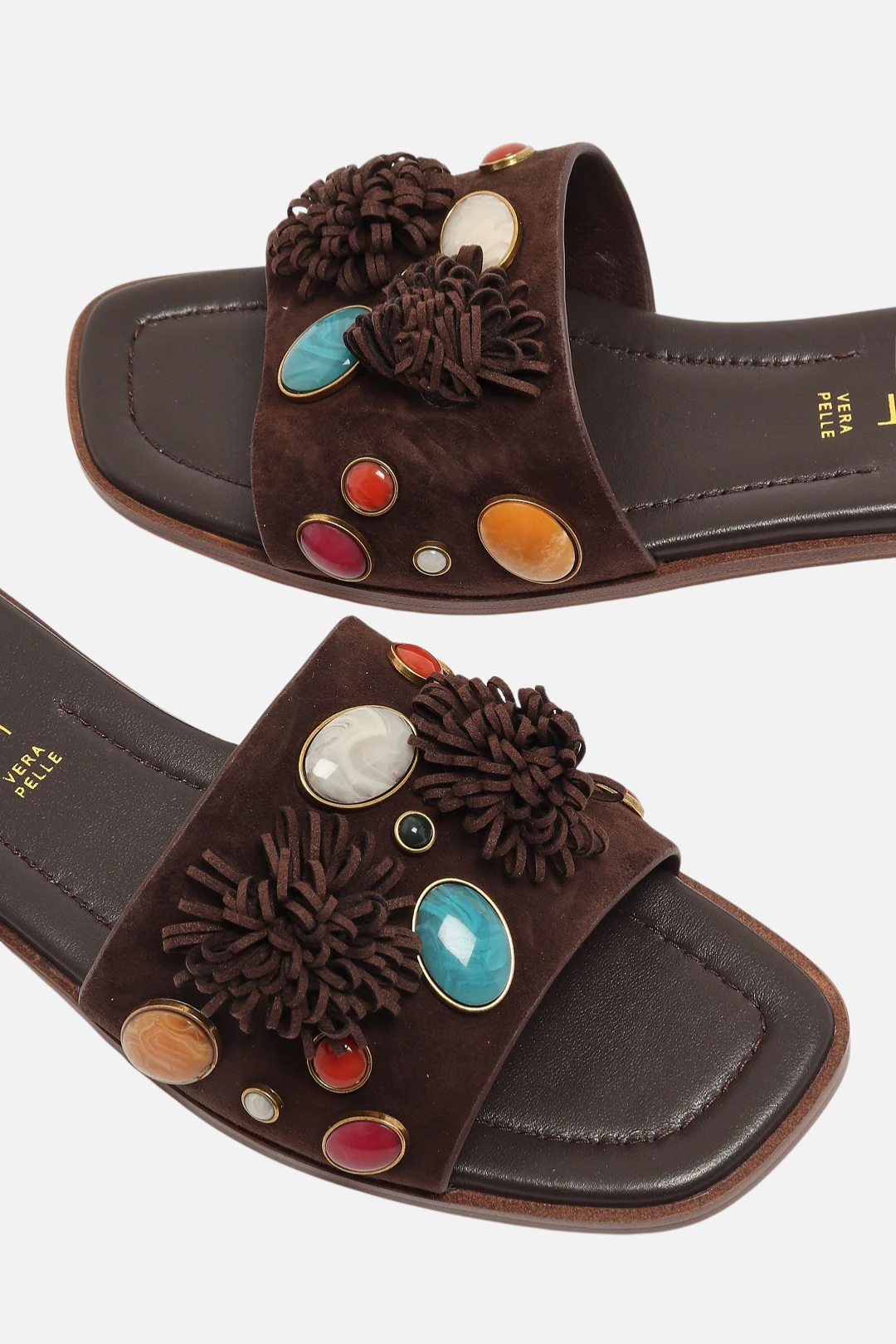 Twin-set Sandali Slide In Suede con Pietre 261TGT062 COFFEE LIQUEUR