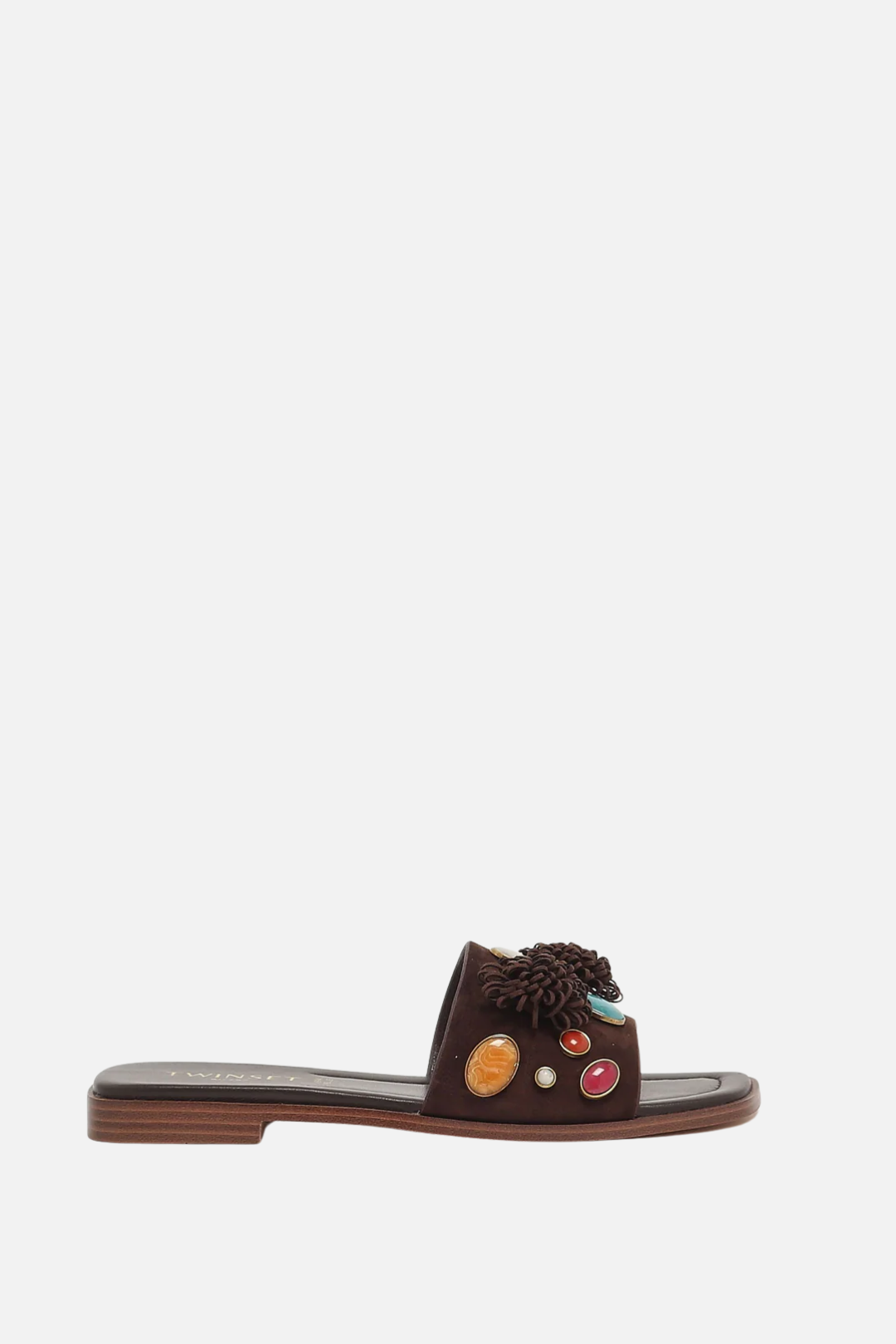 Twin-set Sandali Slide In Suede con Pietre 261TGT062 COFFEE LIQUEUR