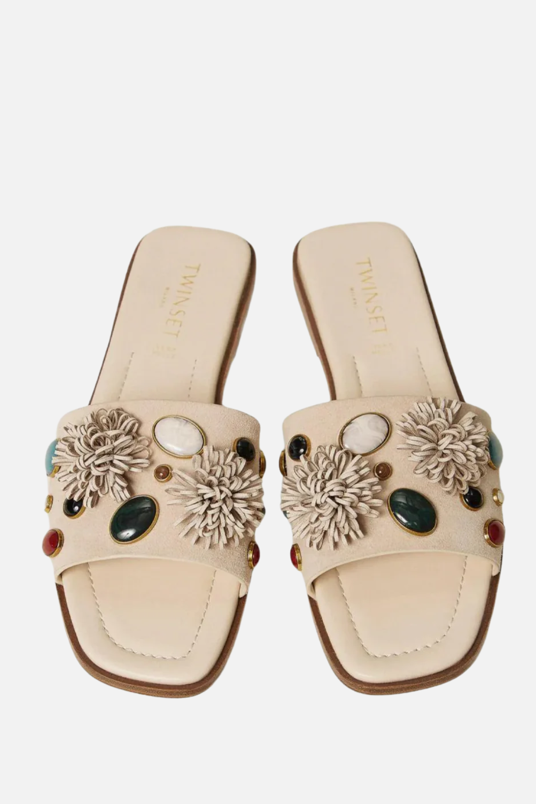 Twin-set Sandali Slide In Suede con Pietre 261TGT062  MADREPERLA