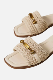 Twin-set Sandali Slide con Crochet e Placca Logo 261TGT044 MADREPERLA