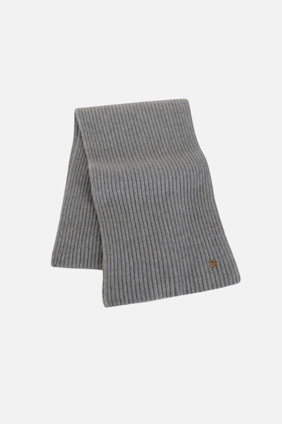 Elisabetta Franchi Sciarpa In Cashmere a Coste con Logo Dorato SC10C67E2 GRIGIO MELANGE