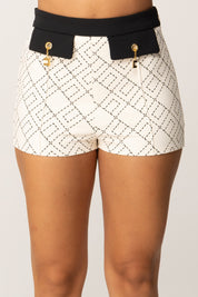 Elisabetta Franchi Shorts Color Block con Logo Charms SHS0156E2 MILK/NERO