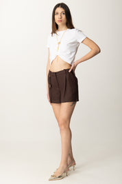 Elisabetta Franchi Shorts In Gabardina Di Misto Lino SH01252E2 CACAO