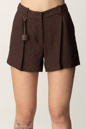 Elisabetta Franchi Shorts In Gabardina Di Misto Lino SH01252E2 CACAO