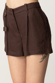 Elisabetta Franchi Shorts In Gabardina Di Misto Lino SH01252E2 CACAO