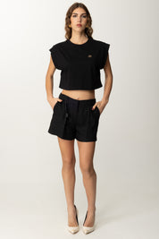 Elisabetta Franchi Shorts In Gabardina Di Misto Lino SH01252E2 NERO 3