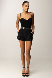 Elisabetta Franchi Shorts a Vita Alta con Fascia Craquelé e Zip SH01256E2 NERO
