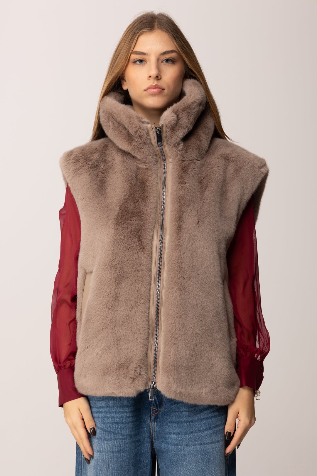 Pinko Smanicato In Ecopelliccia con Zip BEIGE-BISCOTTO ZENZ.
